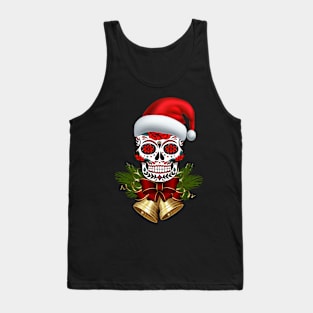 Christmas Santa Hat Day Of The Dead Sugar Skull Tank Top